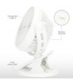 Mini ventilador USB tipo clip Fune 3W Blanco