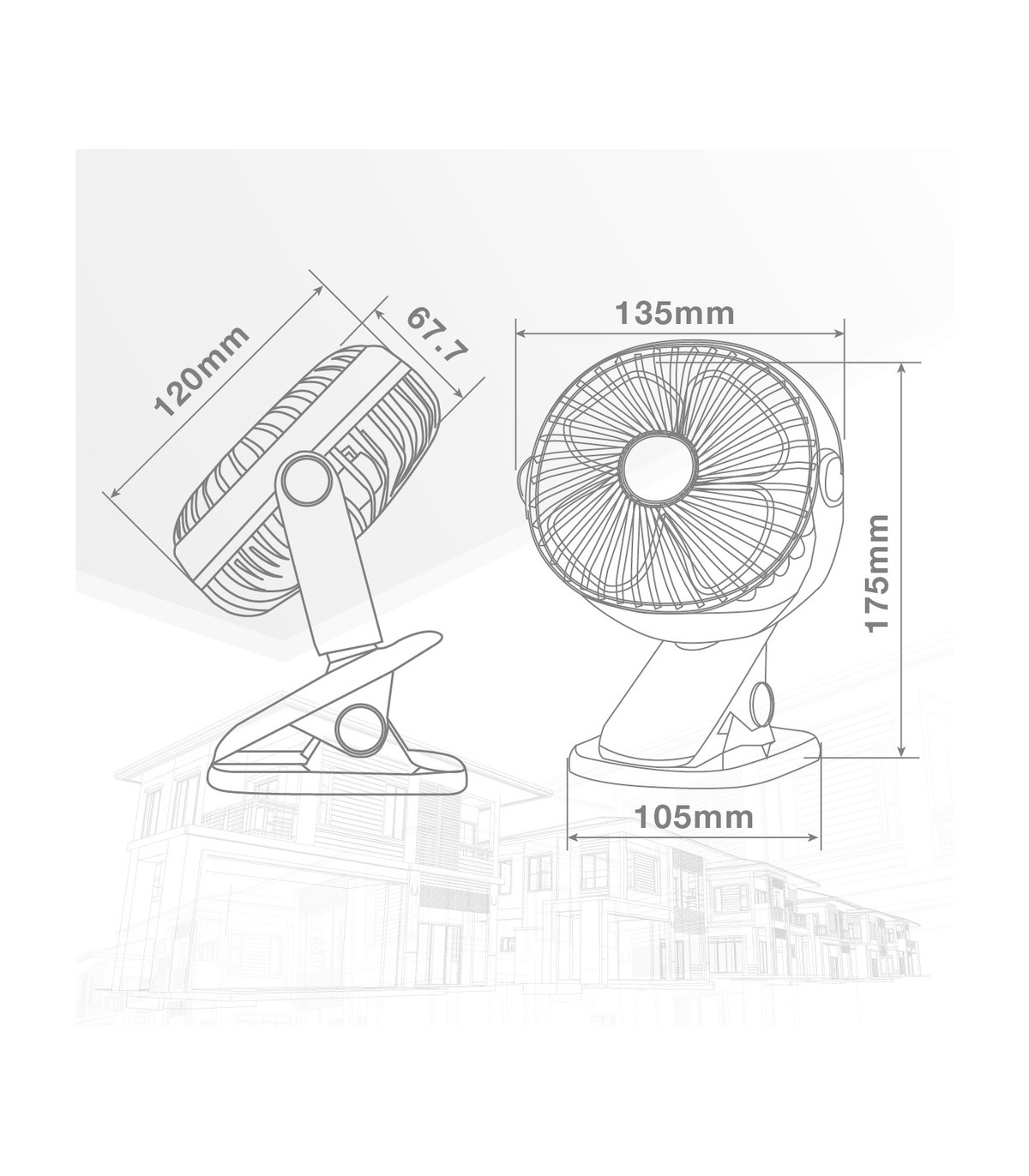 Mini ventilador USB tipo clip Fune 3W Blanco