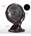 Mini ventilador USB tipo clip Fune 3W Negro