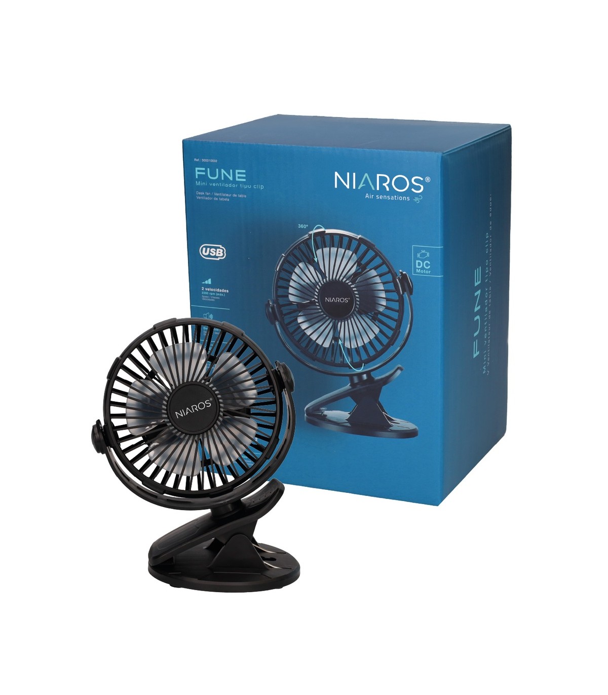 Mini ventilador USB tipo clip Fune 3W Negro