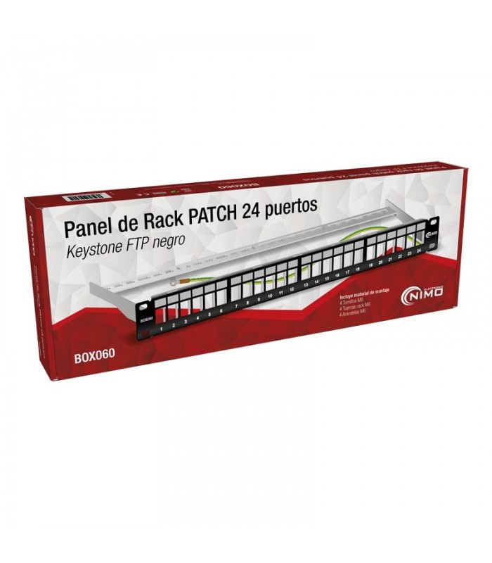 Panel Rack 19" Patch panel 24 puertos Keystone Negro NIMO