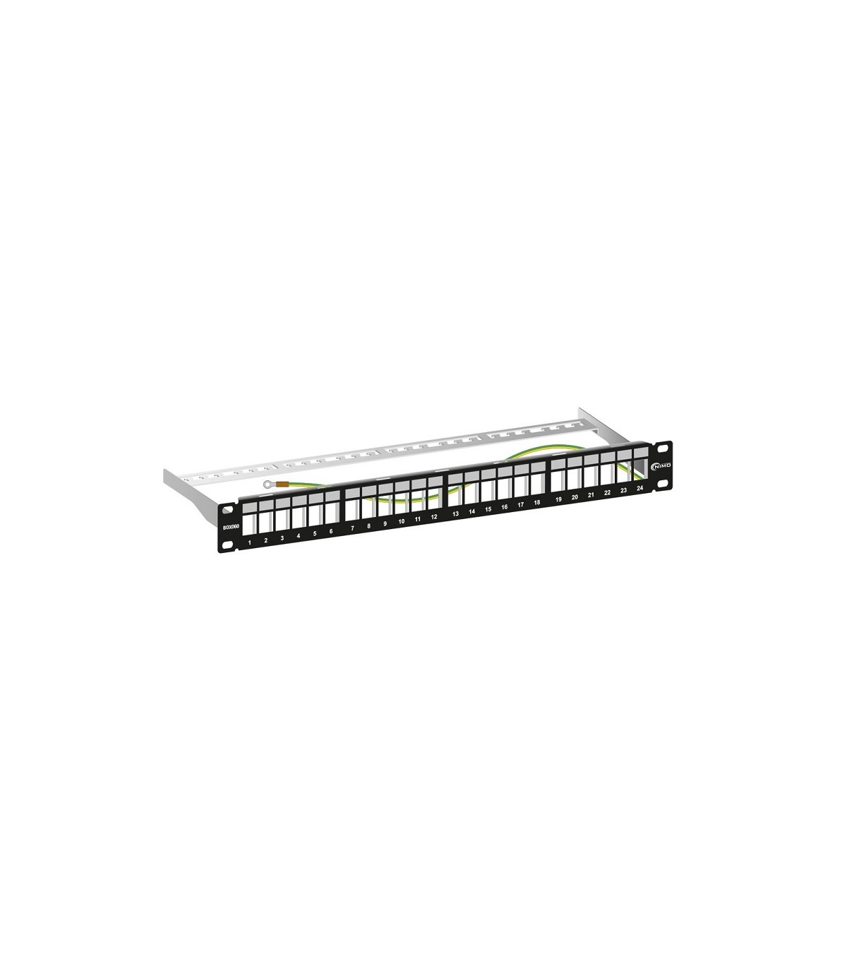 Panel Rack 19" Patch panel 24 puertos Keystone Negro NIMO