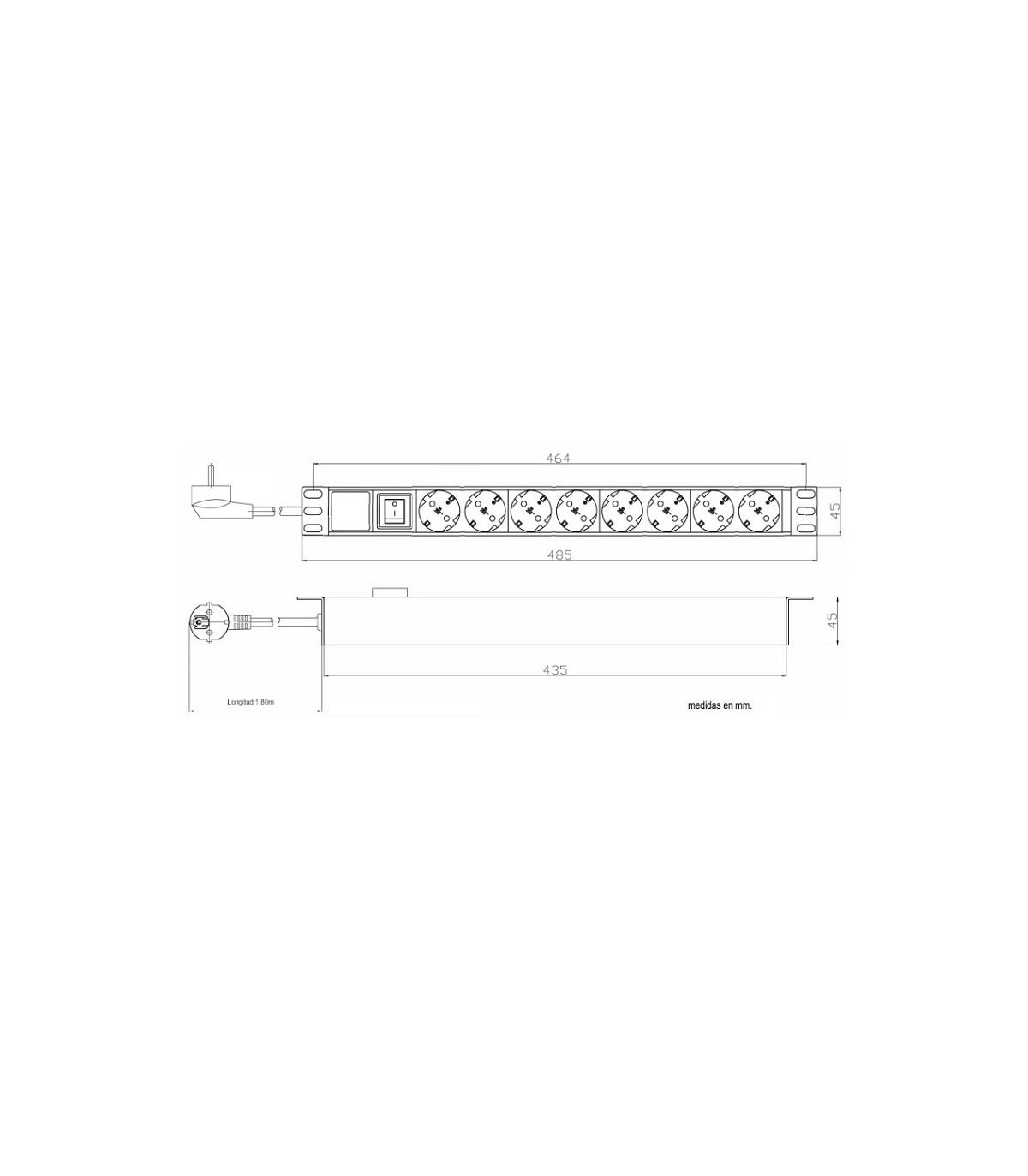 Regleta de alimentación Schuko 8 salidas para Rack 19" NIMO