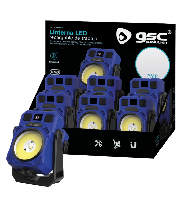 Linterna de trabajo Led COB 15W 1500Lm IPX4 Recargable USB C