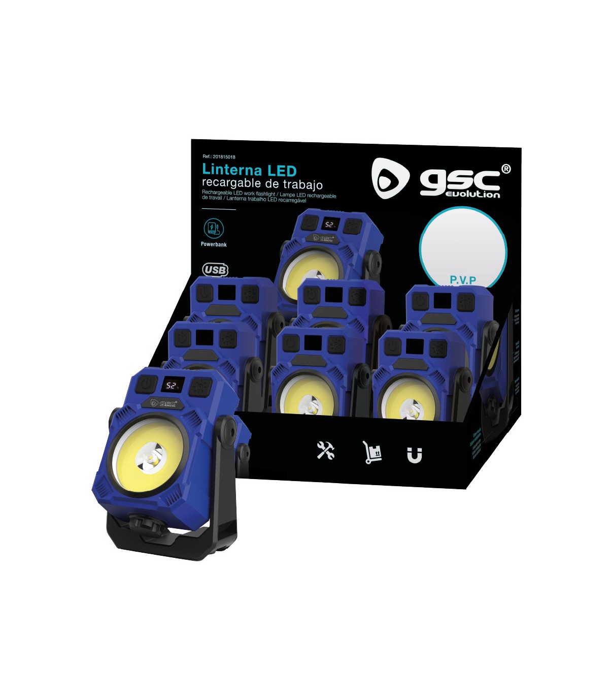 Linterna de trabajo Led COB 15W 1500Lm IPX4 Recargable USB C
