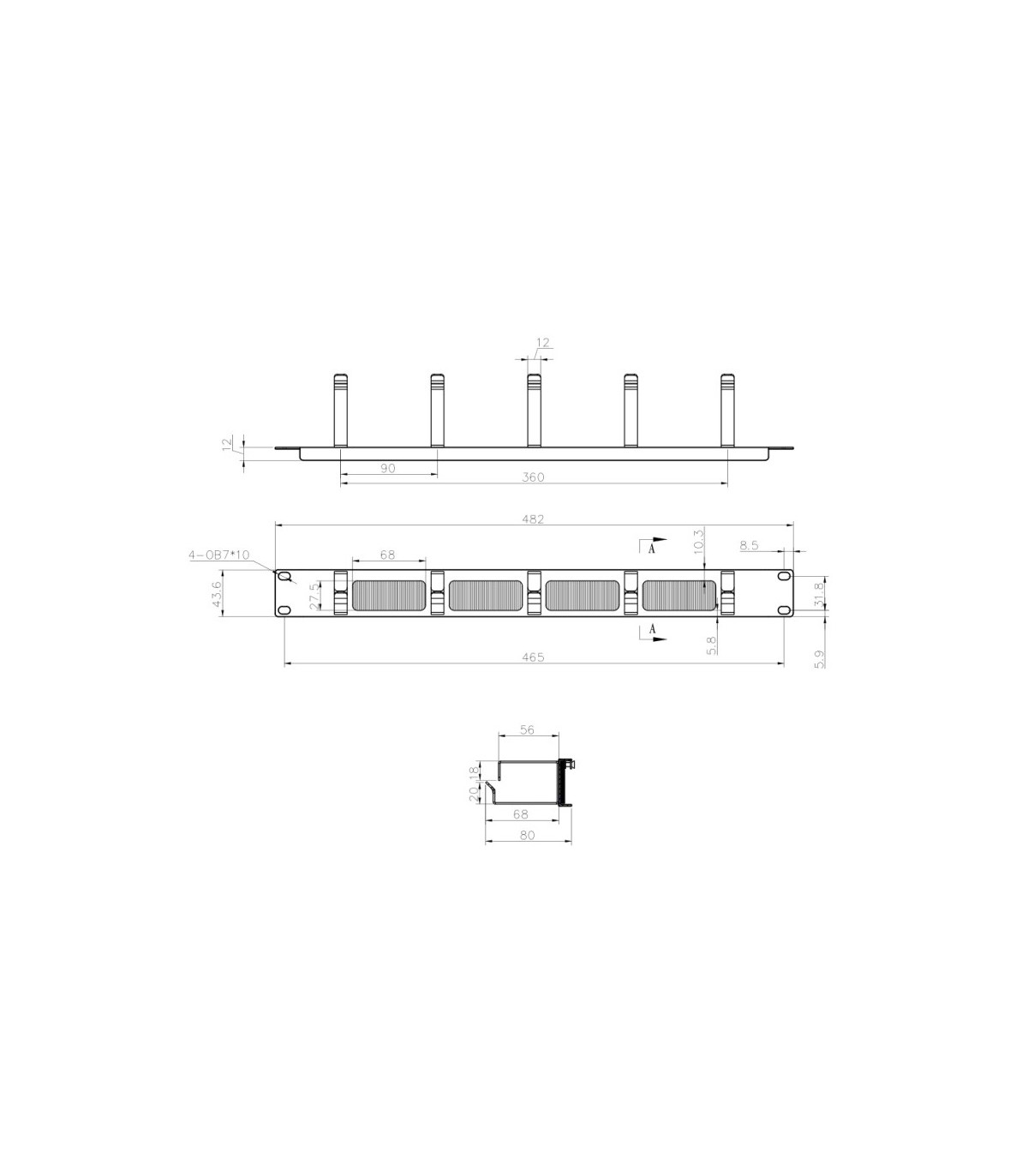 Organizador de cables con ganchos y cepillos 1U 19" NIMO
