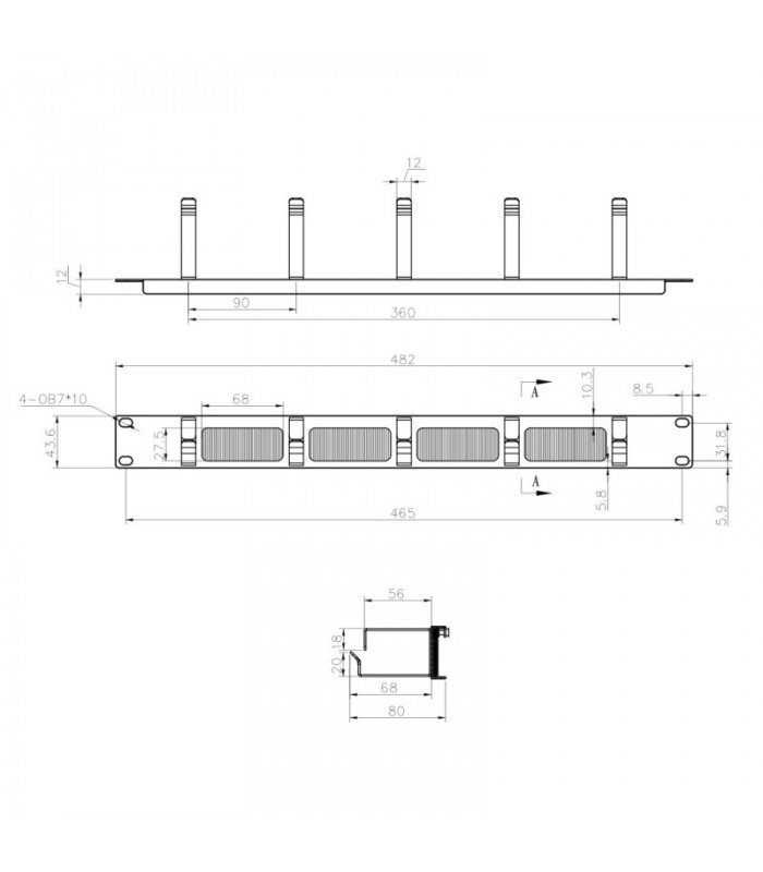Organizador de cables con ganchos y cepillos 1U 19" EPRADO