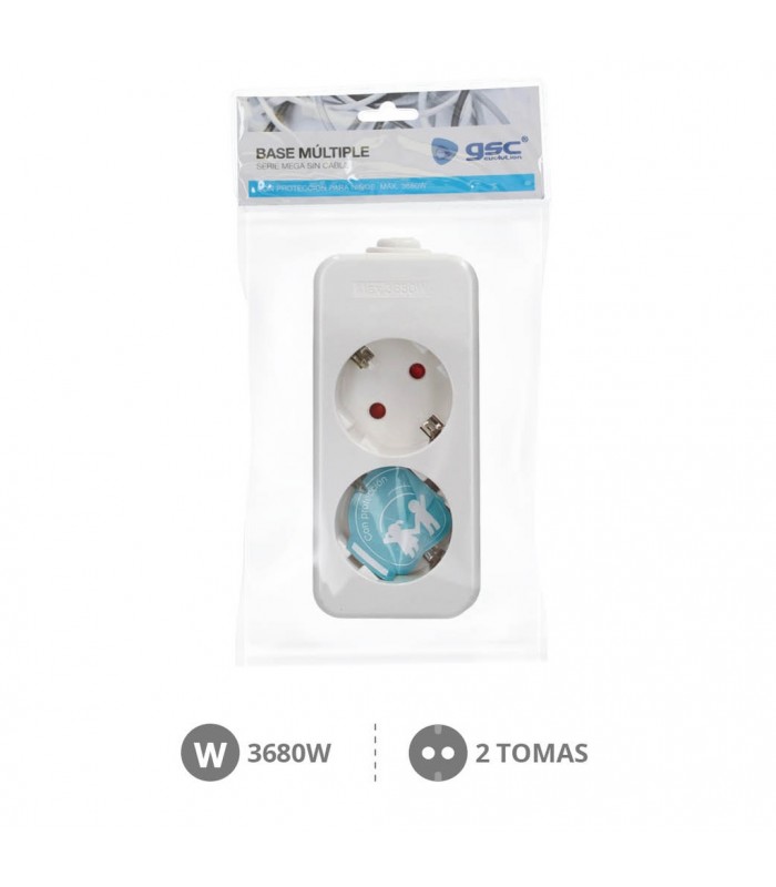 Base Múltiple MEGA 2 Tomas Sin Cable Blanca