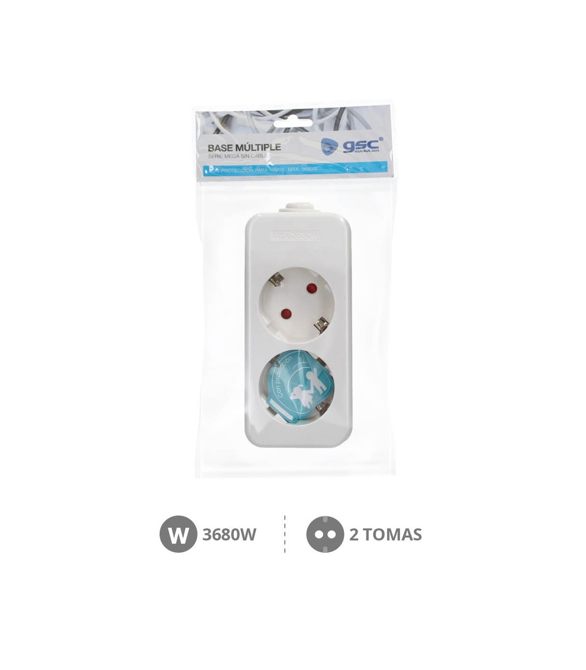 Base Múltiple MEGA 2 Tomas Sin Cable Blanca