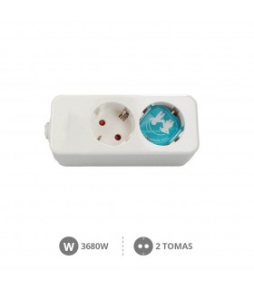 Base Múltiple MEGA 2 Tomas Sin Cable Blanca