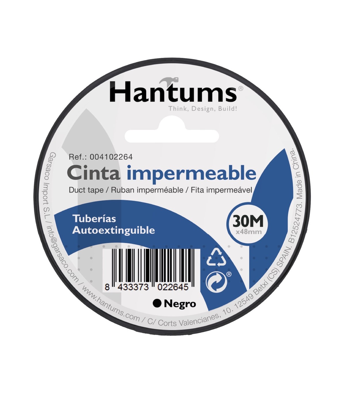 Cinta impermeable tuberías Negro 48mm 30 Metros