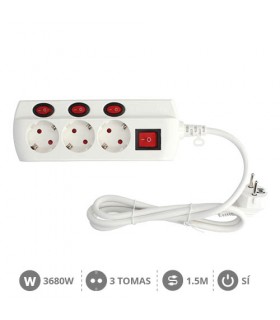 Base Múltiple 3T + 4 Interruptores (3x1.5mm) 1.5m Blanco
