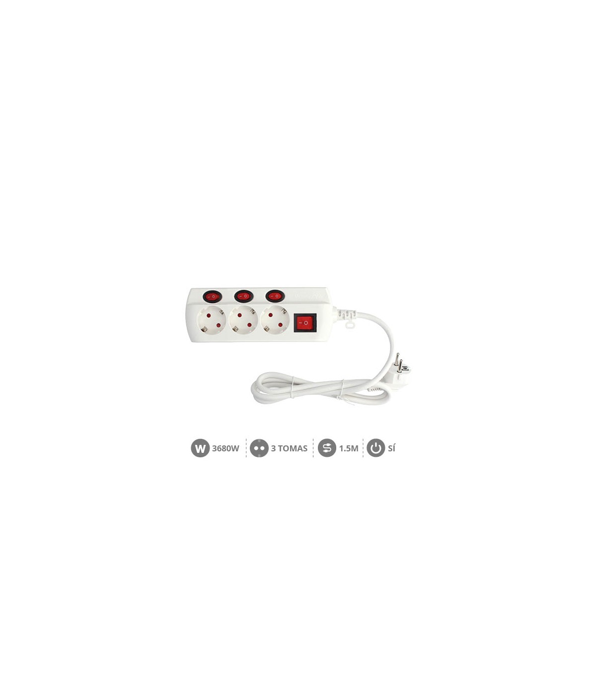 Base Múltiple 3T + 4 Interruptores (3x1.5mm) 1.5m Blanco