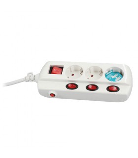 Base Múltiple 3T + 4 Interruptores (3x1.5mm) 1.5m Blanco