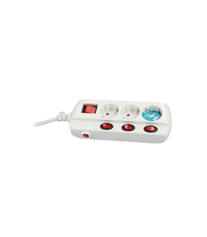 Base Múltiple 3T + 4 Interruptores (3x1.5mm) 1.5m Blanco