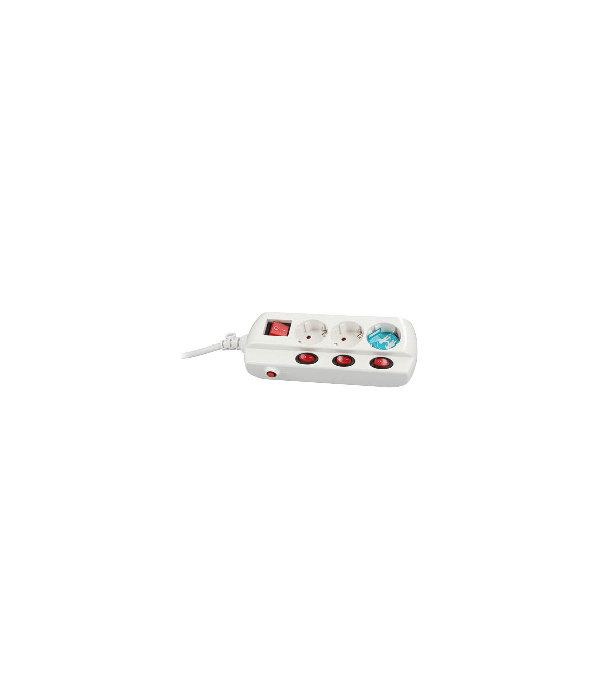 Base Múltiple 3T + 4 Interruptores (3x1.5mm) 1.5m Blanco