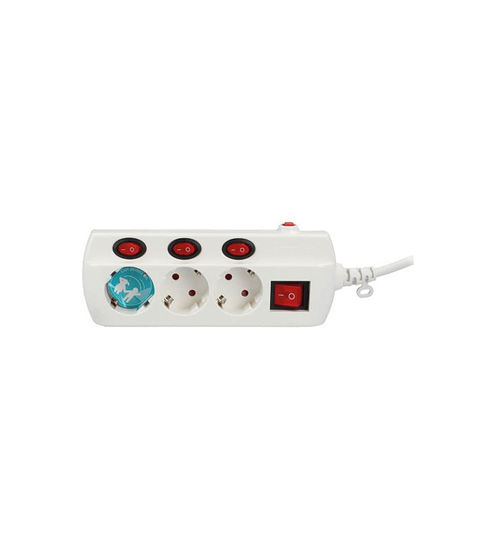 Base Múltiple 3T + 4 Interruptores (3x1.5mm) 1.5m Blanco