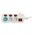 Base Múltiple 3T + 4 Interruptores (3x1.5mm) 1.5m Blanco