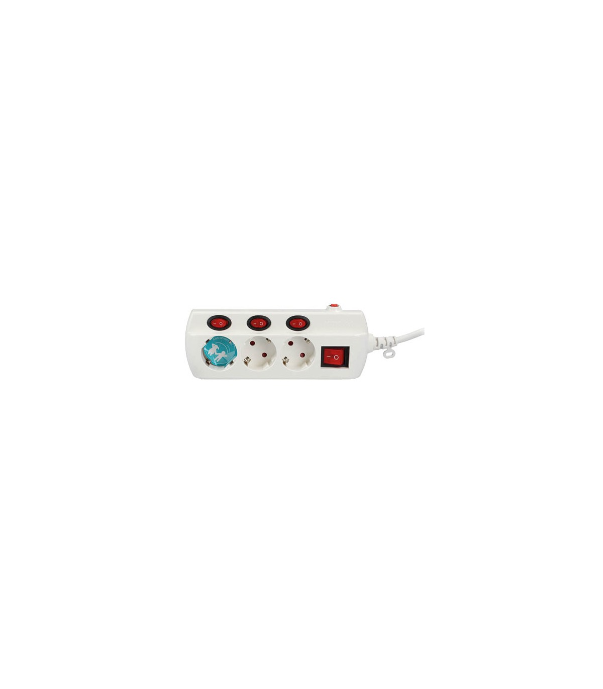 Base Múltiple 3T + 4 Interruptores (3x1.5mm) 1.5m Blanco