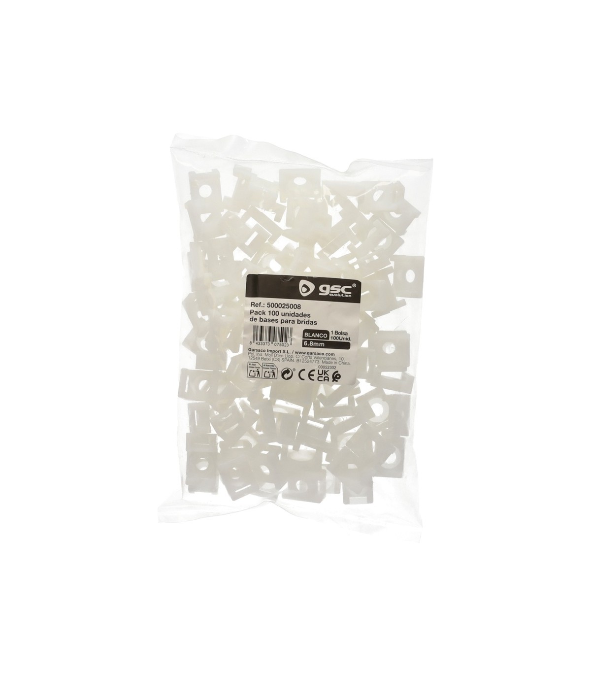 Soporte brida base roscable 6.8mm Blanco 100 Unidades