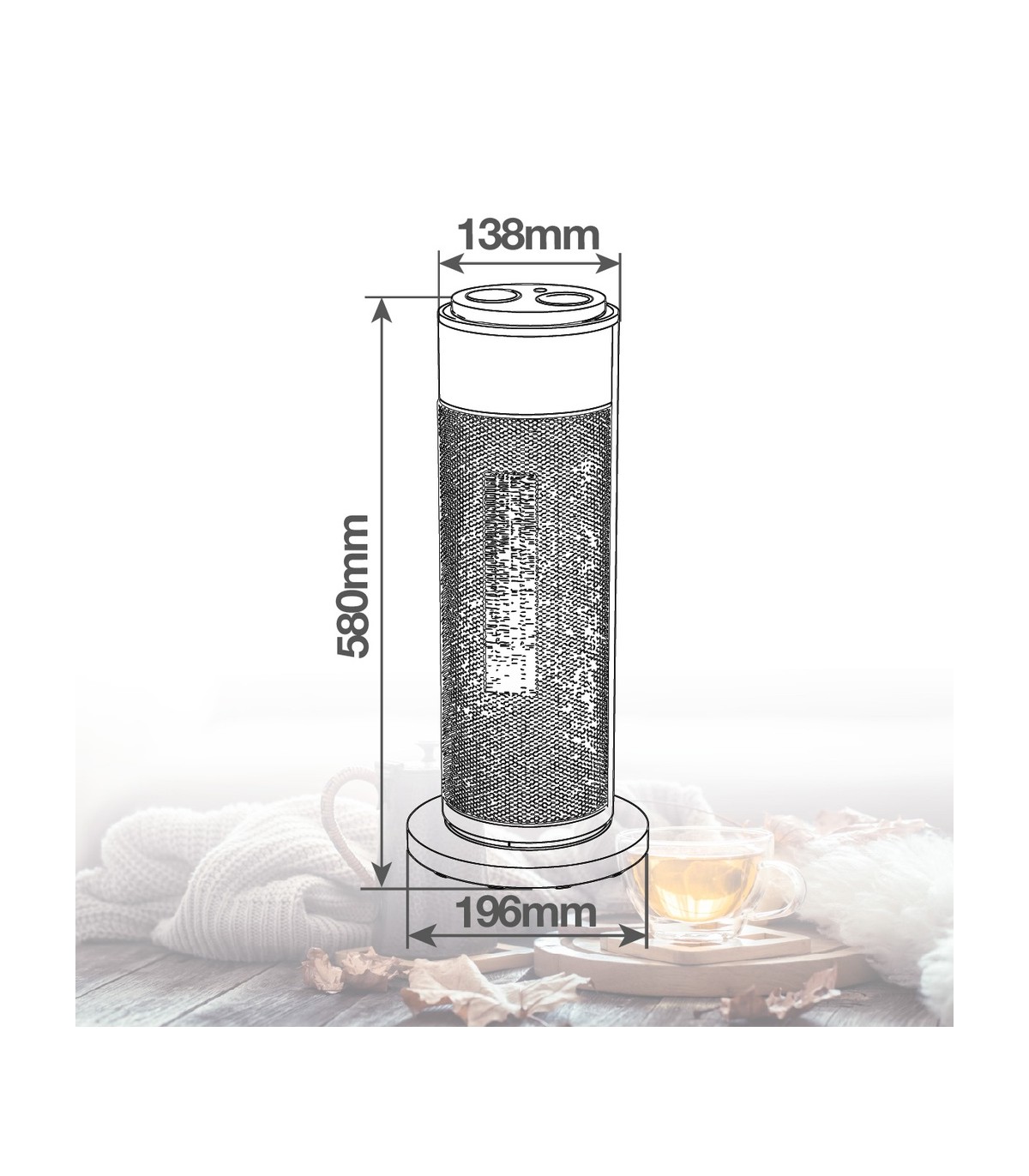 Calefactor Vertical Giratorio Cerámico RINNE 2000W Negro