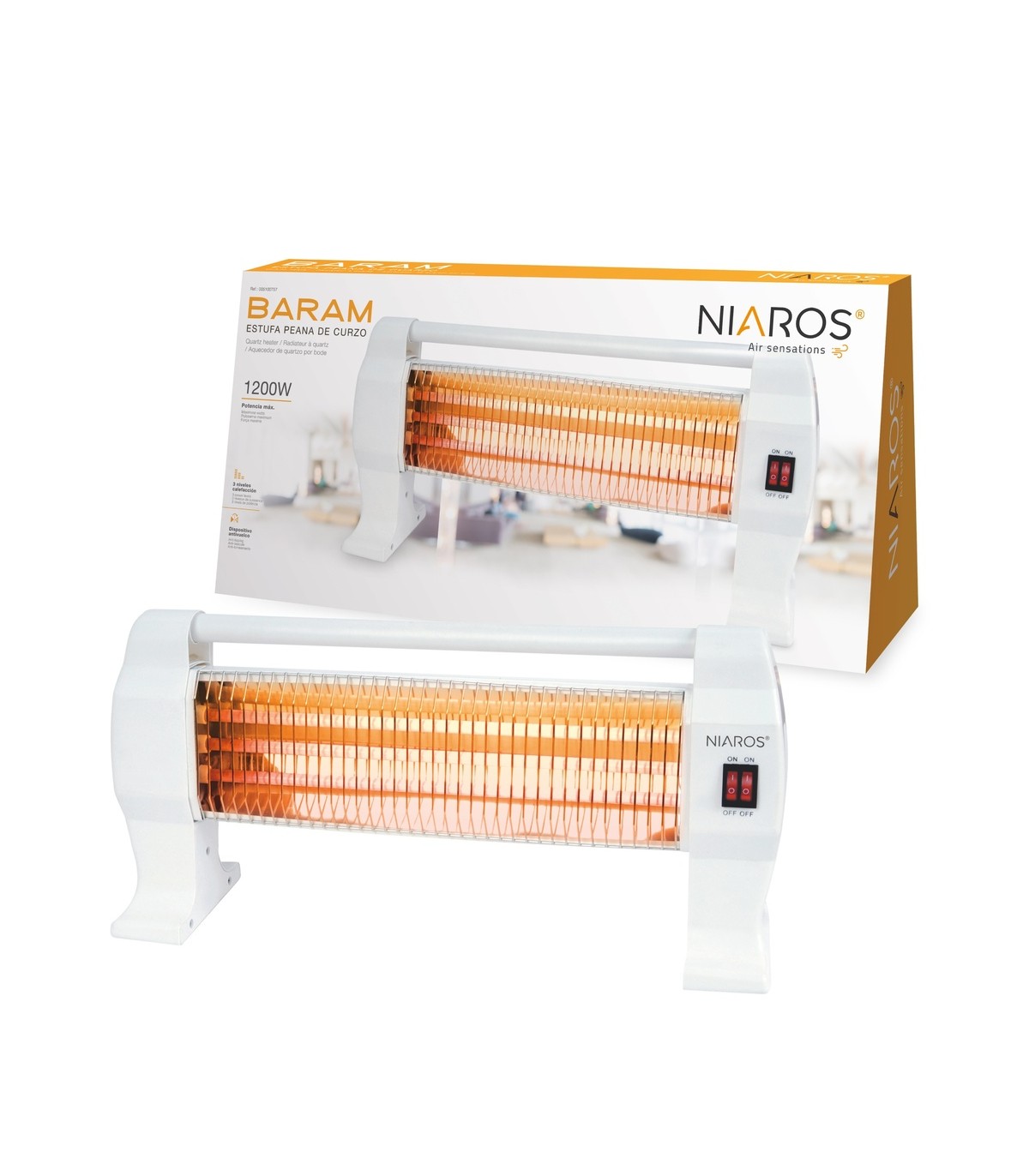Estufa peana de Cuarzo BARAM Max. 1200W 3 Tubos Blanco