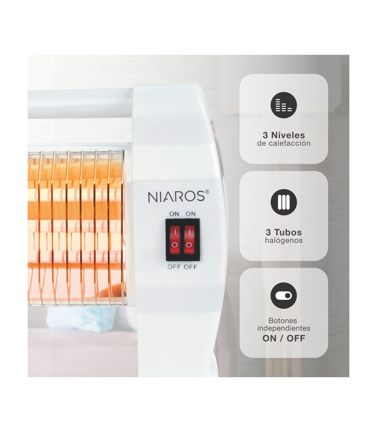 Estufa peana de Cuarzo BARAM Max. 1200W 3 Tubos Blanco
