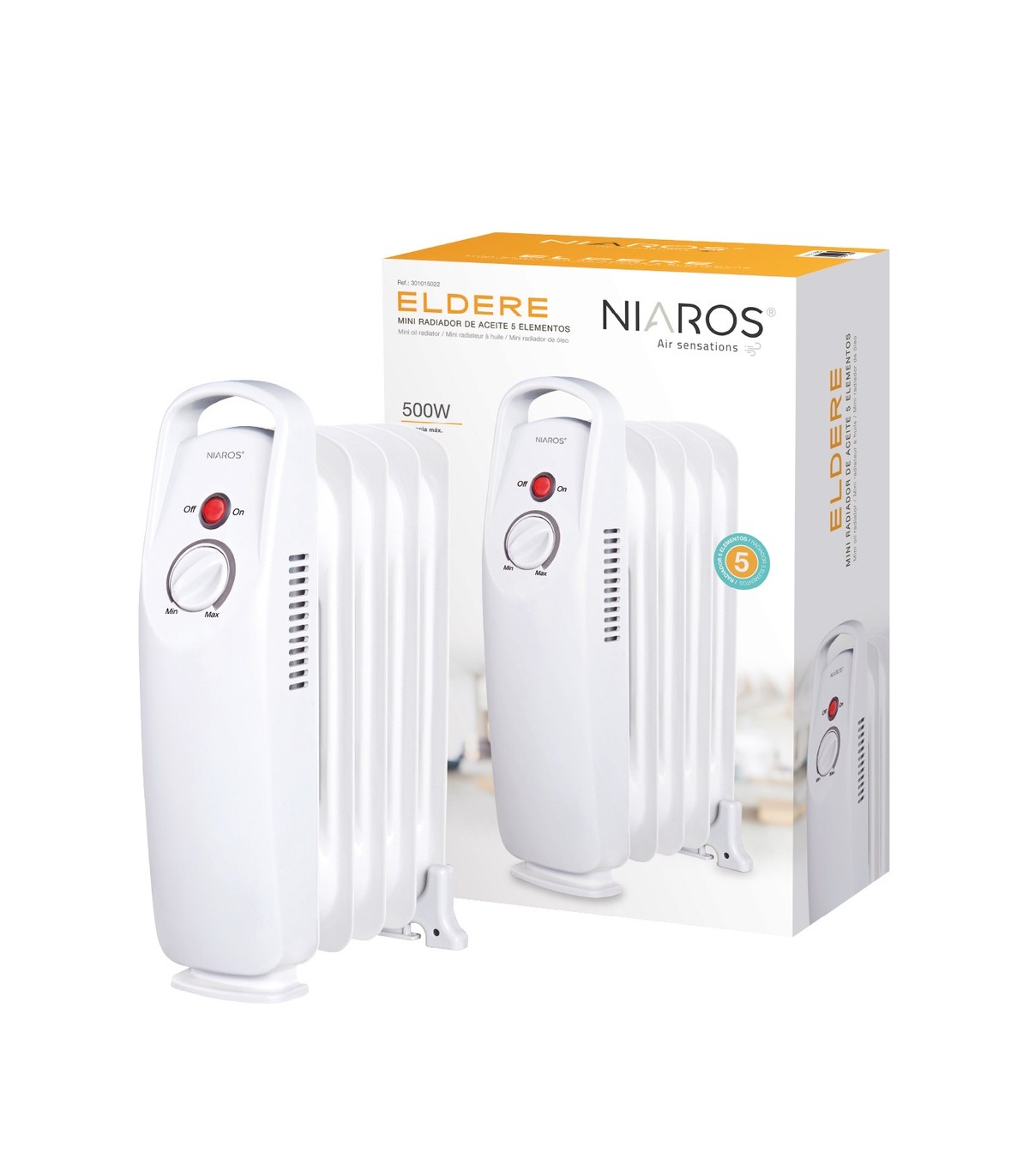 Radiador de Aceite Mini ELDERE 500W Blanco 5 Elementos