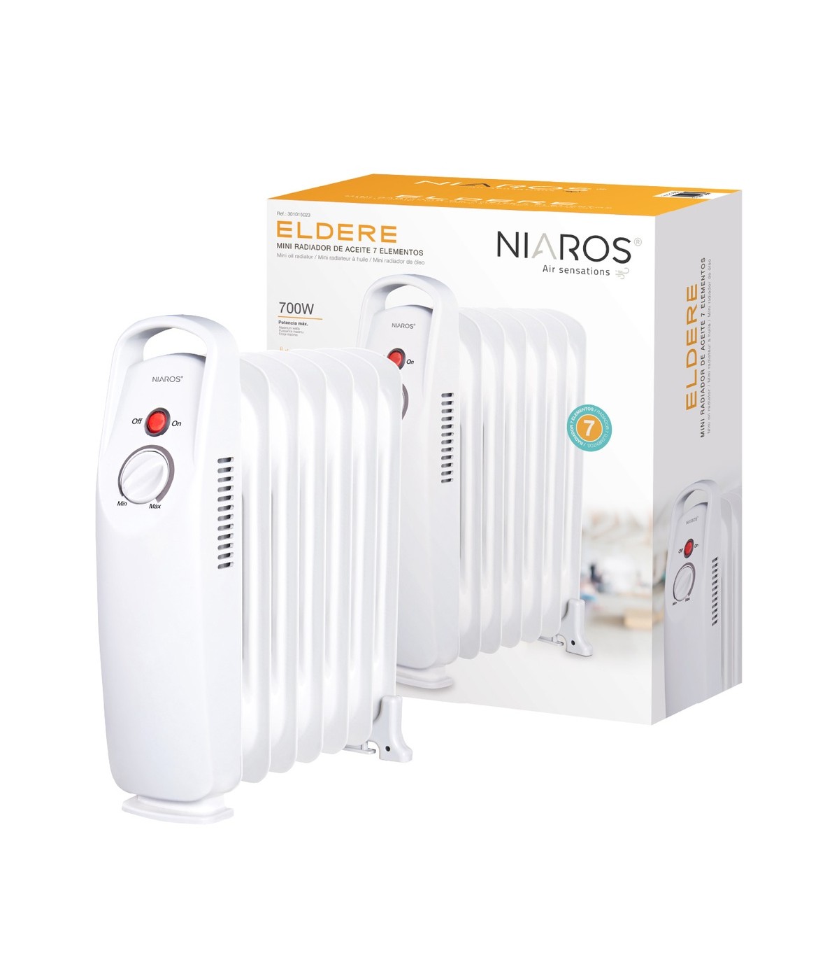 Radiador de Aceite Mini ELDERE 700W Blanco 7 Elementos