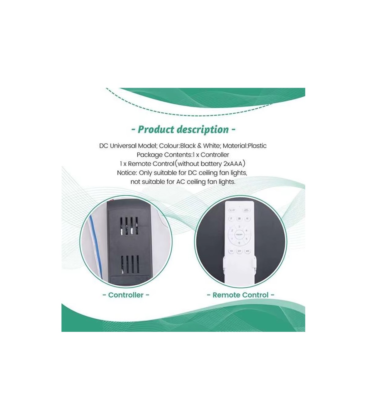 Control Remoto Doble mando Radio frecuencia Ventilador Motor DC