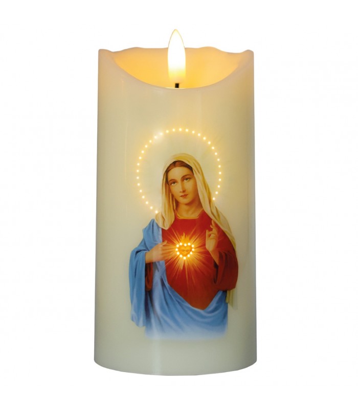 Vela decorativa LED religiosa Virgen María 3xAA Luz cálida
