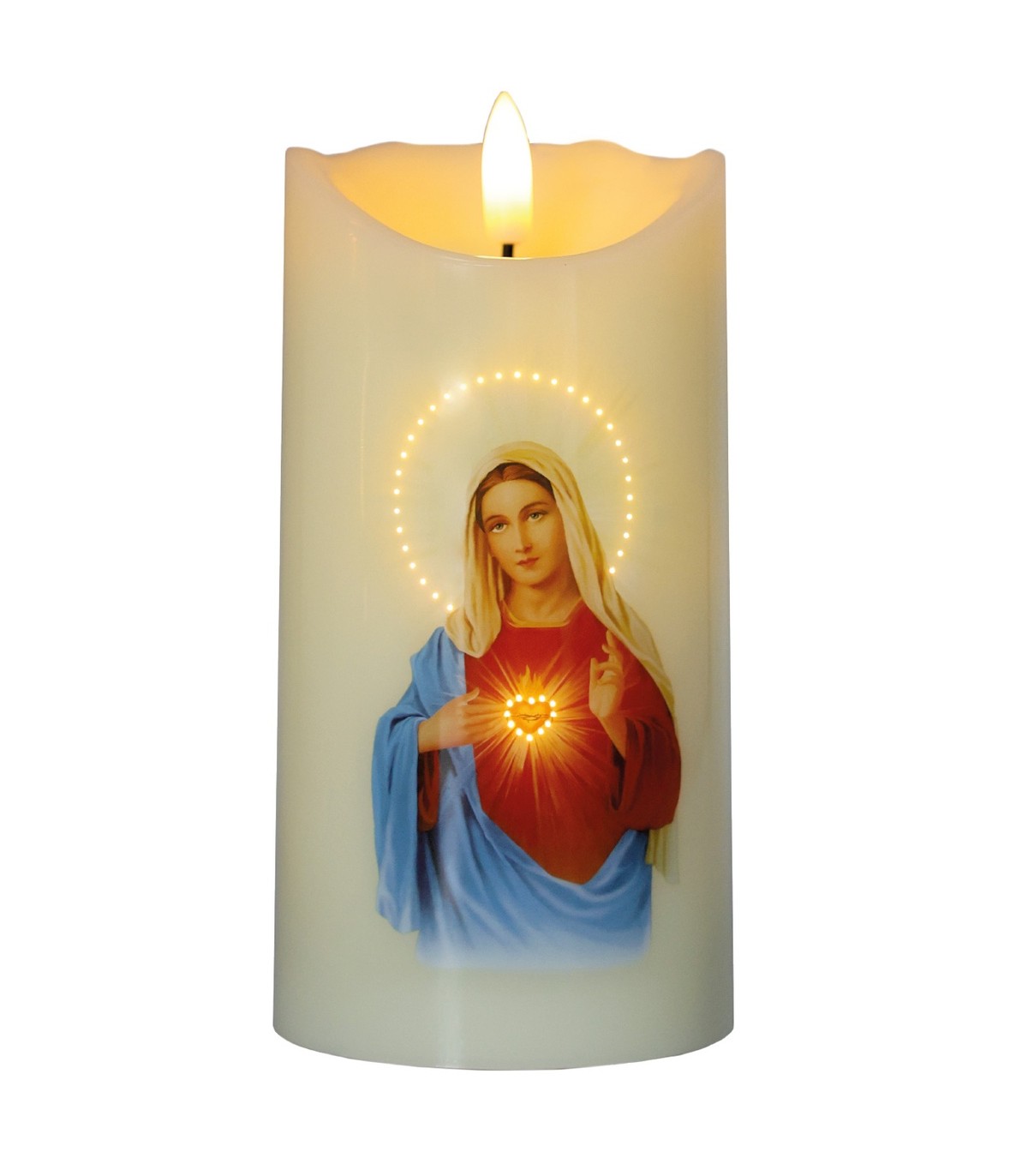 Vela decorativa LED religiosa Virgen María 3xAA Luz cálida