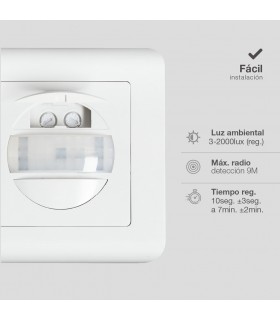 Detector Movimiento Empotrable Mecanismo NEKATI 9m 300W/150W 160º IP20
