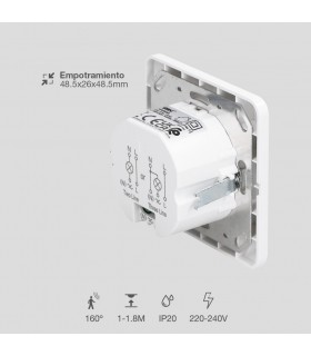 Detector Movimiento Empotrable Mecanismo NEKATI 9m 300W/150W 160º IP20