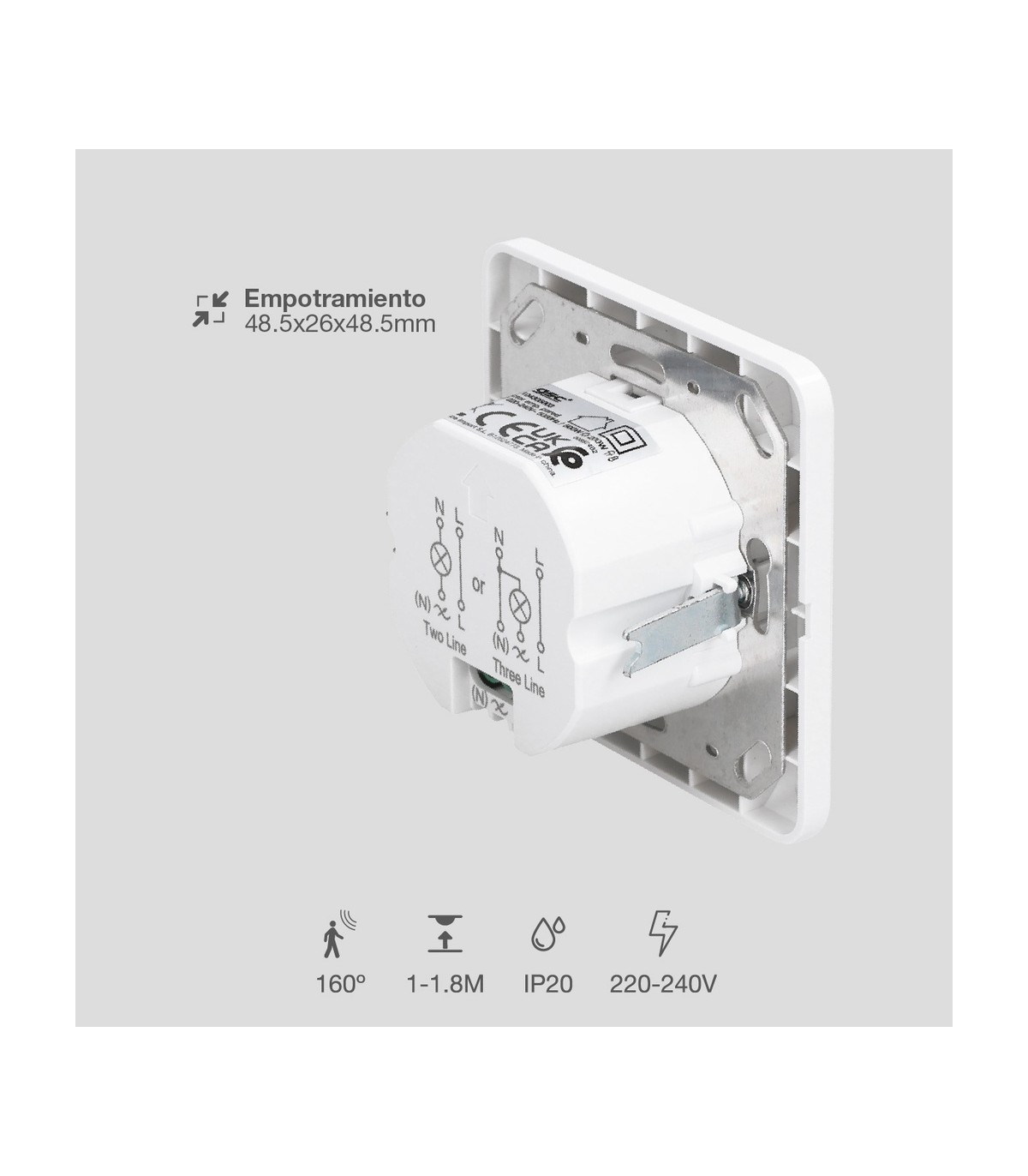 Detector Movimiento Empotrable Mecanismo NEKATI 9m 300W/150W 160º IP20