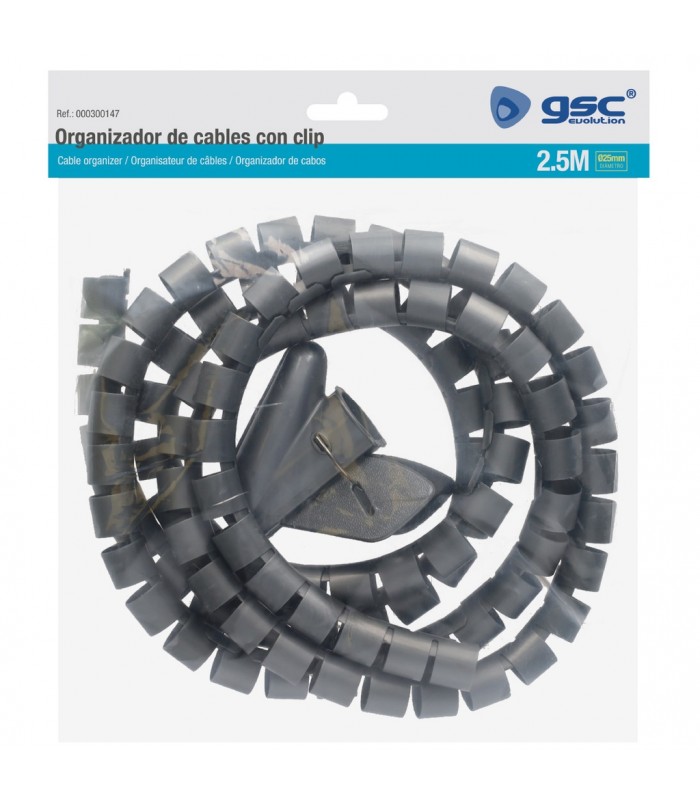 Organizador De Cables 25mm 2.5m Helicoidal gris
