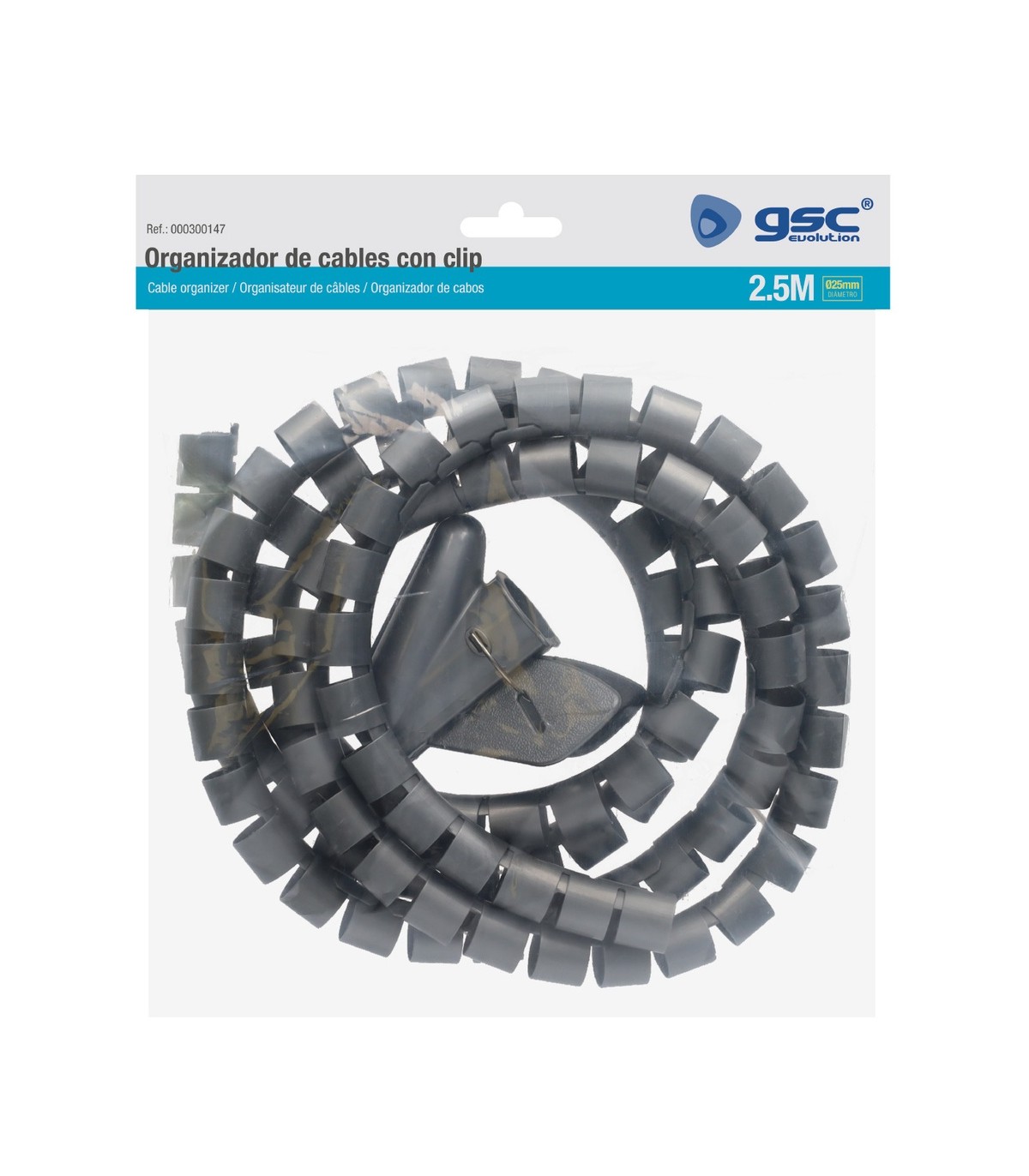 Organizador De Cables 25mm 2.5m Helicoidal gris