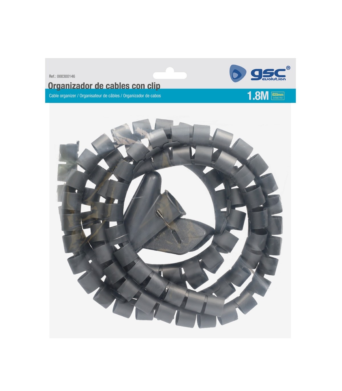Organizador De Cables 20mm 1.8m Helicoidal gris