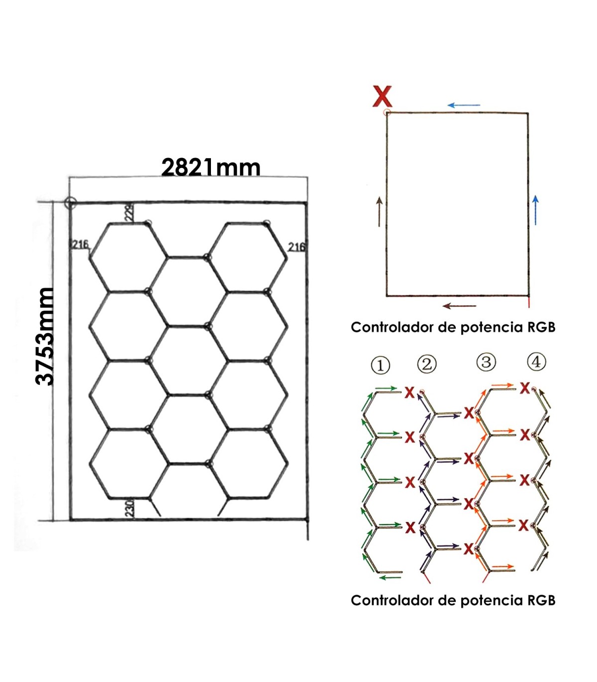 Regleta Led Hexagonal Panel Abeja 580W RGB