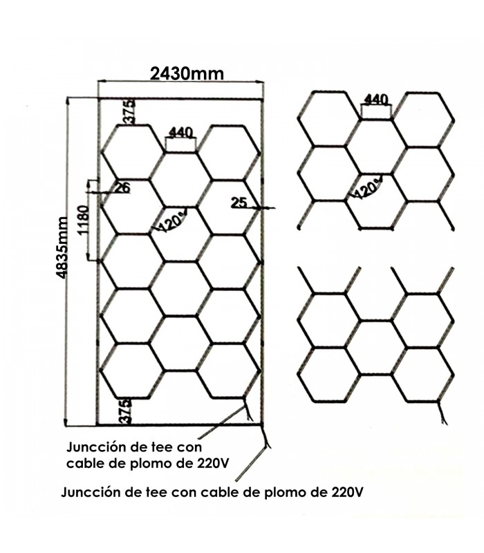 Regleta Led Hexagonal Panel Abeja 600W 72000Lm