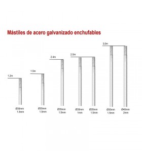 Mástil enchufable galvanizado 2,5m. Diametro 35mm - grosor 1,5mm