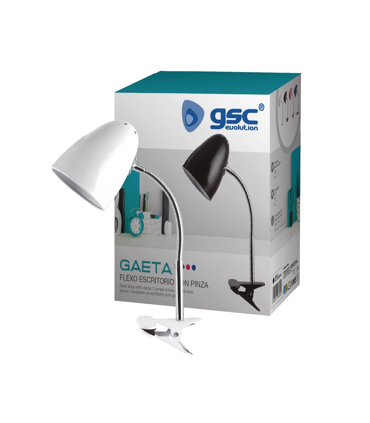 Flexo de escritorio con pinza Gaeta E27 Blanco