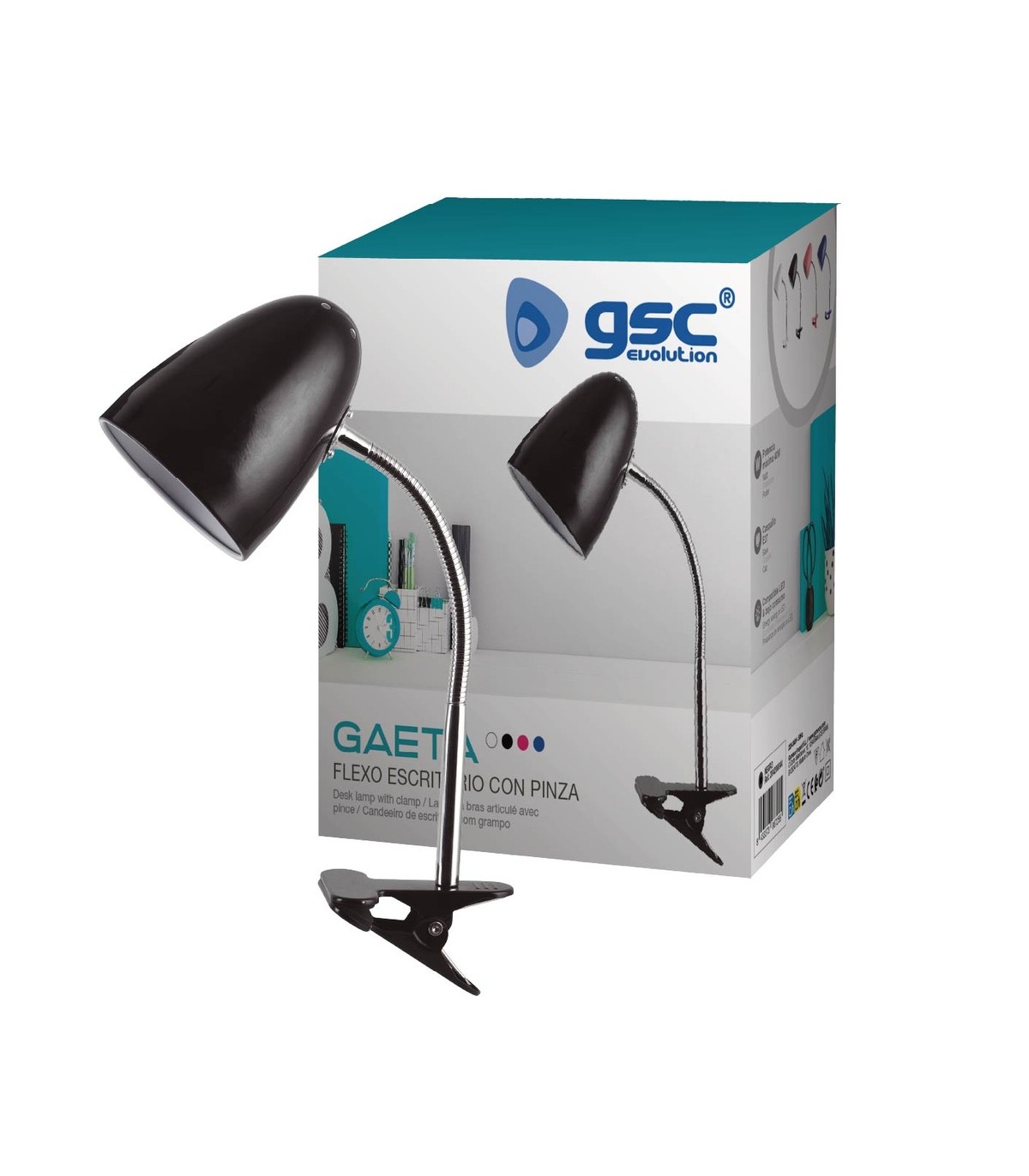 Flexo de escritorio con pinza Gaeta E27 Negro