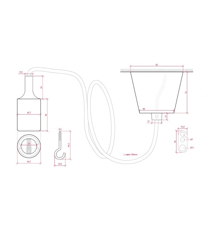 Portalámparas Silicona E27 Cable Textil 1 Metro