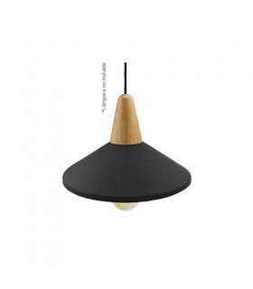 Lampara Colgante Plate E27 1M Madera + Negro