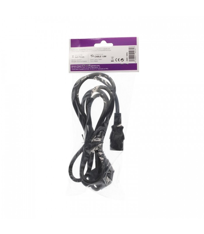 Cable Alimentacion Schuko a Hembra IEC-60320 1.8m Negro