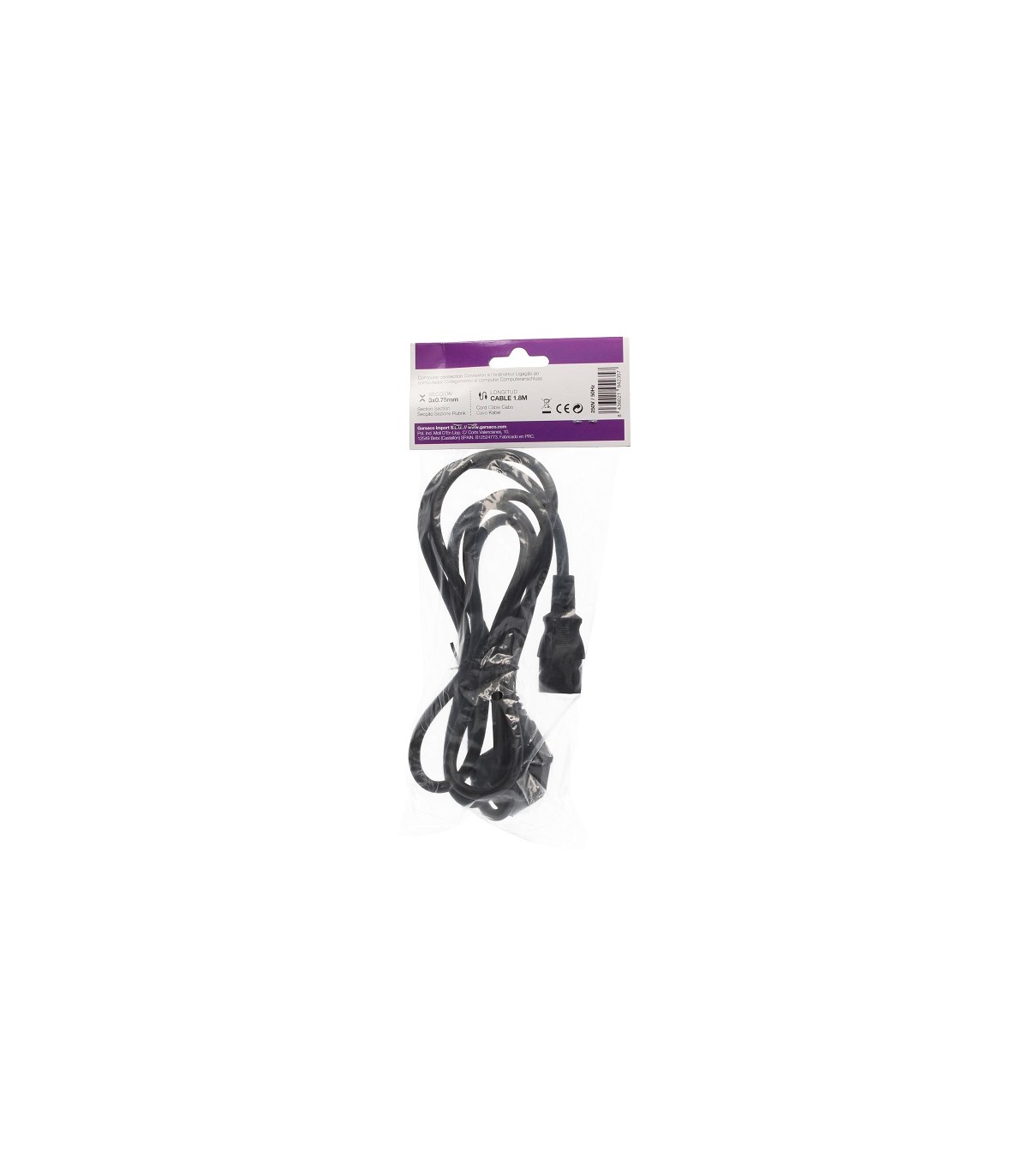 Cable Alimentacion Schuko a Hembra IEC-60320 1.8m Negro