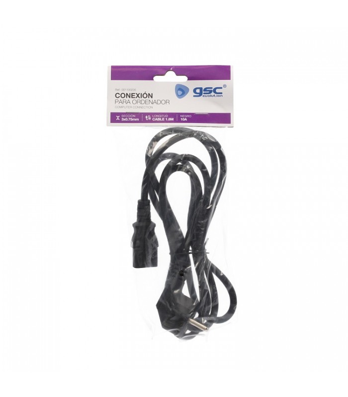 Cable Alimentacion Schuko a Hembra IEC-60320 1.8m Negro