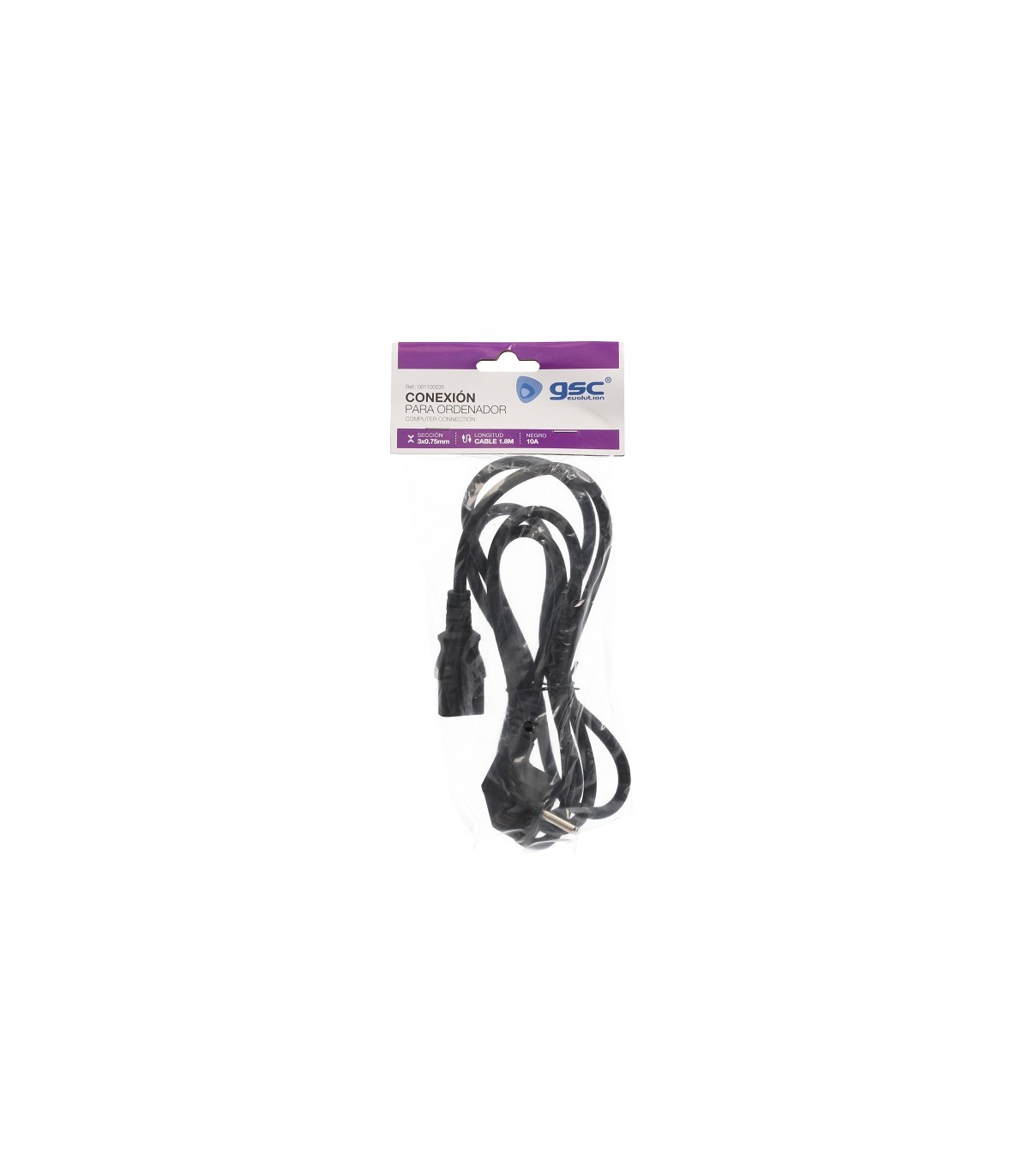 Cable Alimentacion Schuko a Hembra IEC-60320 1.8m Negro