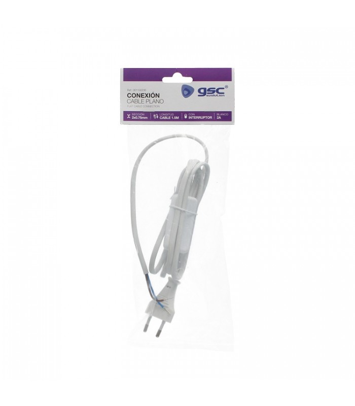 Cable Conexión plano + Interruptor (2x0.75mm) 1.5m Blanco